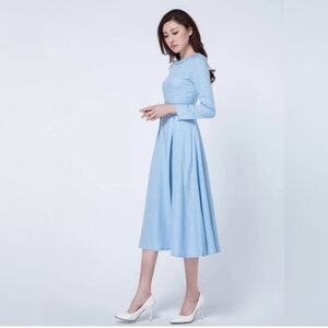 Xiaolizi Blue Linen Cotton Midi Dress